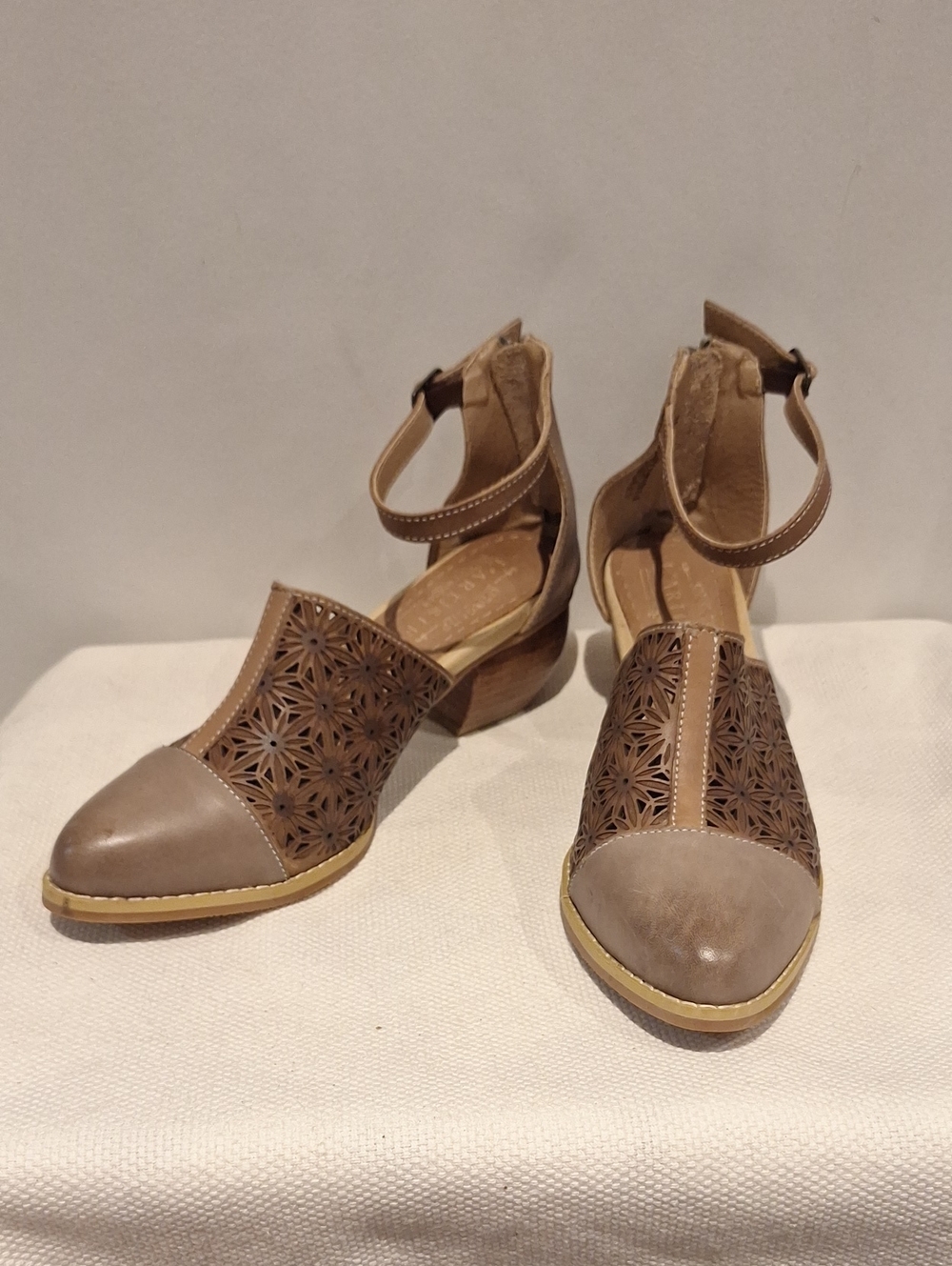 L'Arttiste Spring Step Pauletta Women’s Ankle-Strap Cutout Leather Heels